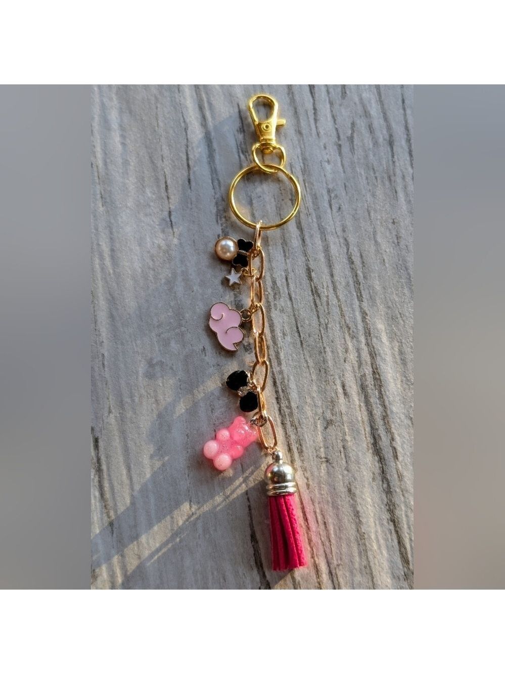 Charming Gold and Pink Keychain with Cute Charms